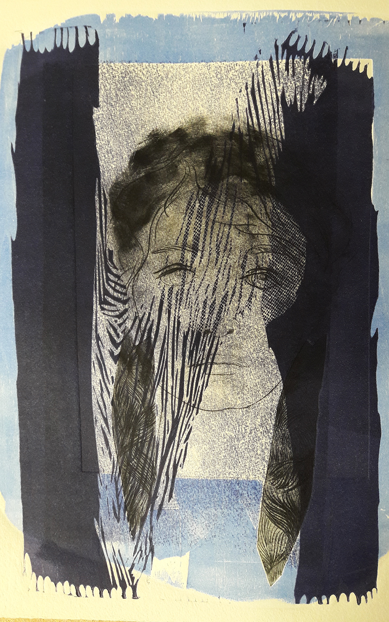 Grand deuil, taille douce et bois, 31x41 cm, série Soeurs, 2020