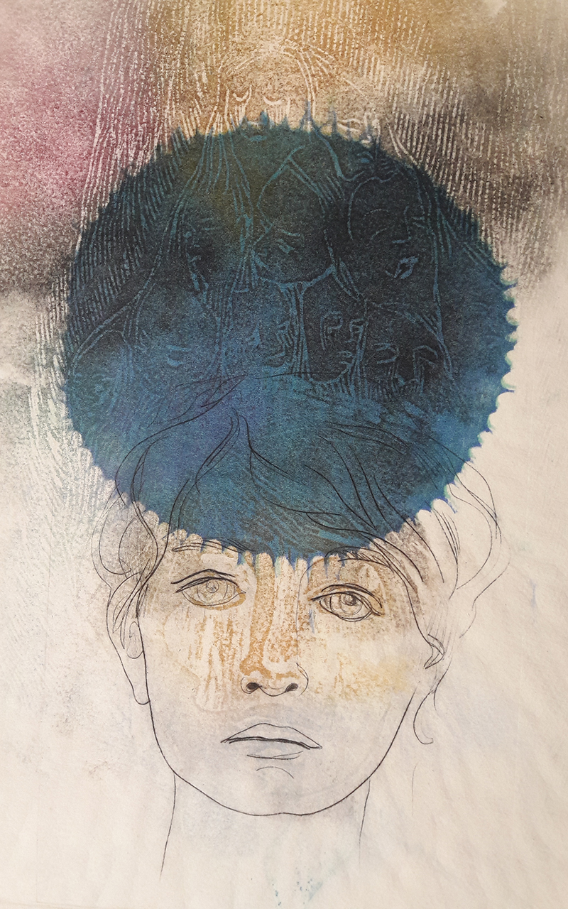 Soeur, taille douce et bois, 31x41 cm, série Soeurs, 2020 Soeur, taille douce et bois, 31x41 cm, série Soeurs, 2020